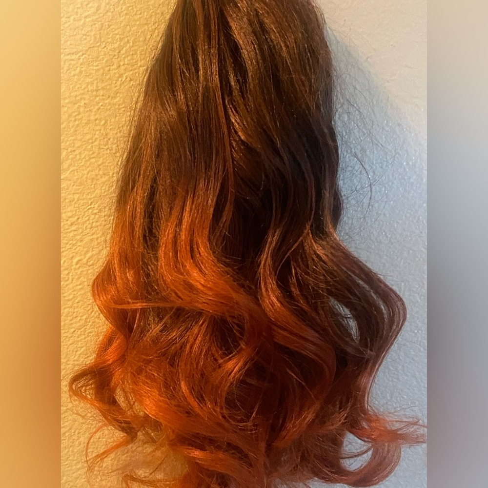 Ombre Brown and Orange Wavy pony Hair Extension